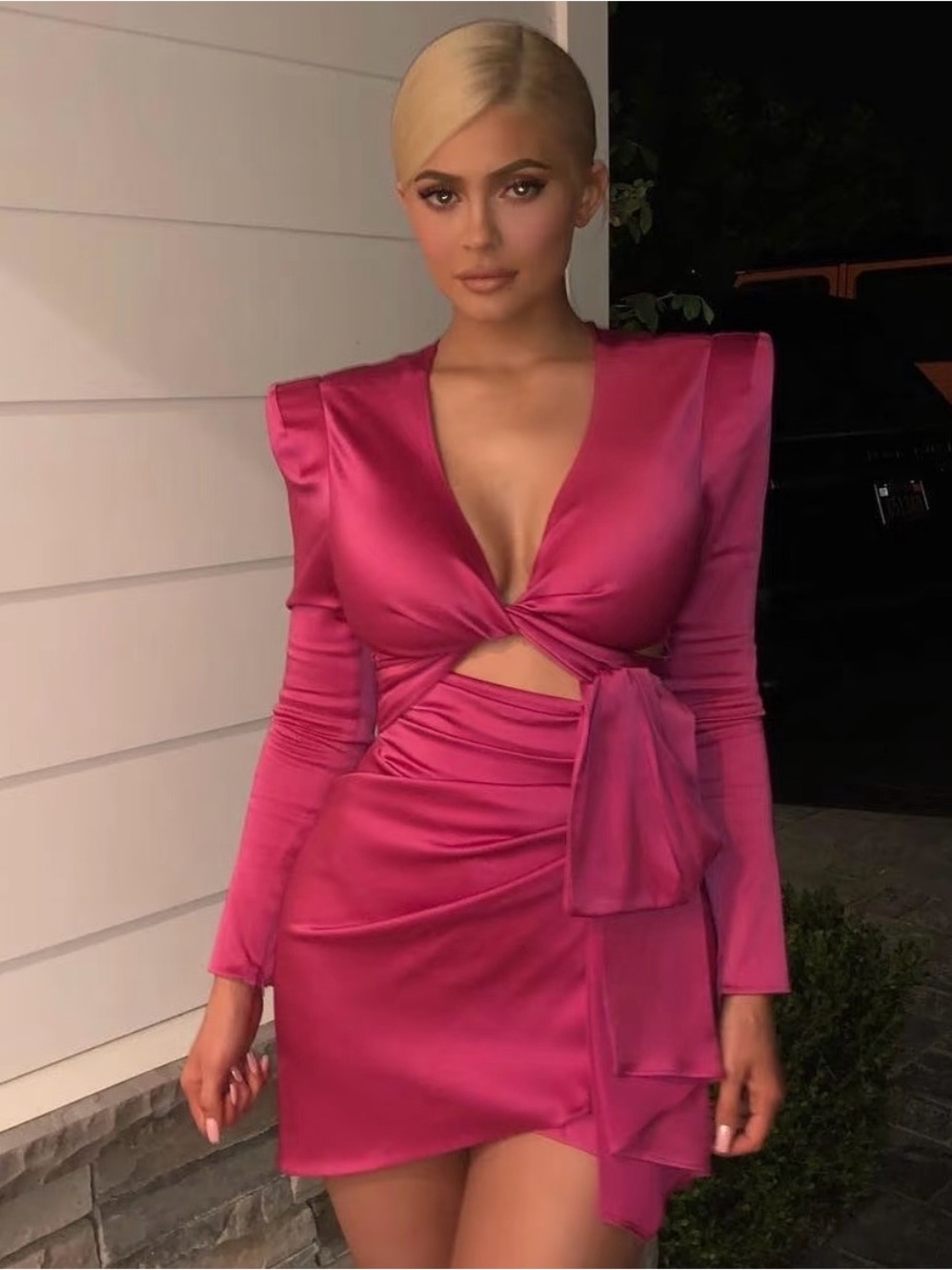 Kylie Women’s Pink Satin Twist Front Mini Dress